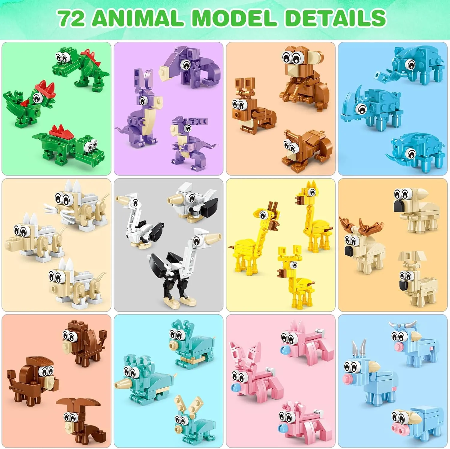 Party Favors for Kids Building Set, 24 Packs of 72 Animal Models Building Blocks Toy, Classroom Prizes Goodie Bag Stuffers, Christmas Day Easter Birthday Gift for Boys Girls Ages 6-12 