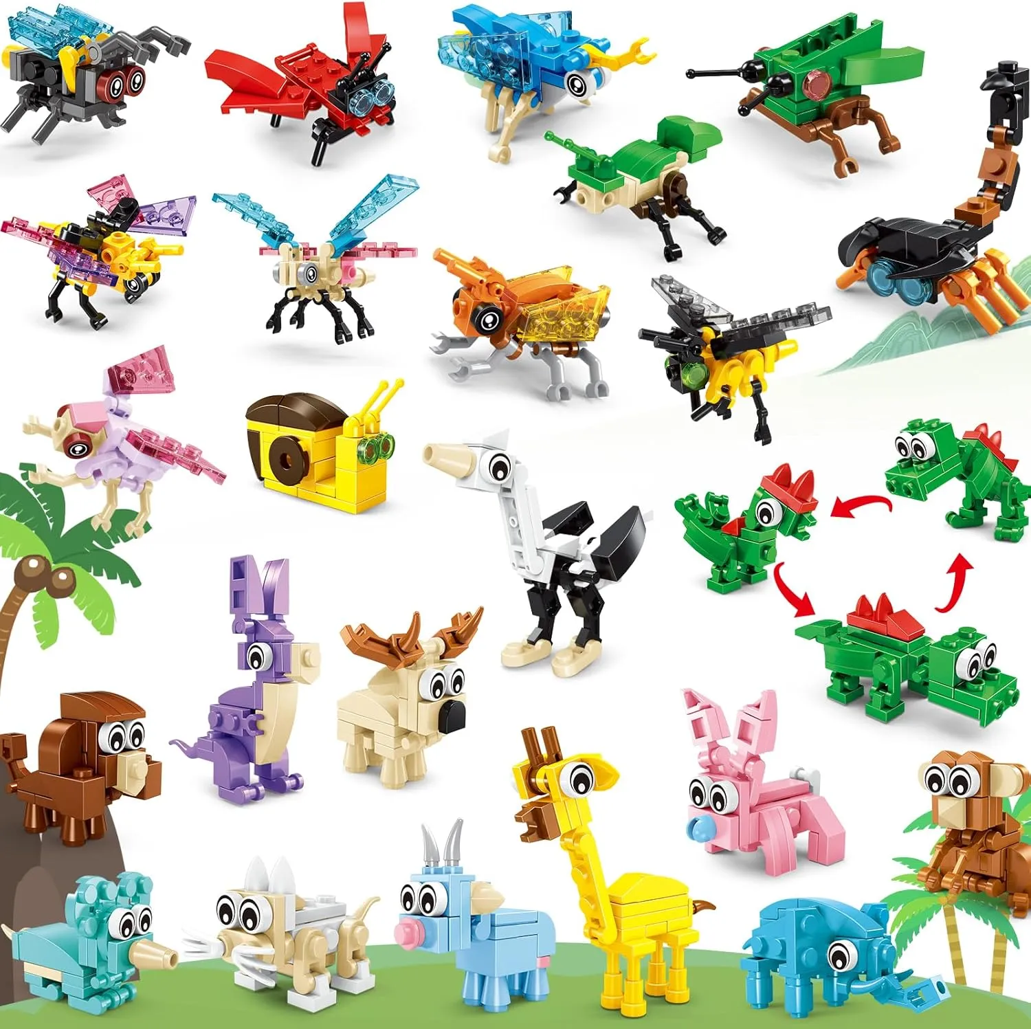 Party Favors for Kids Building Set, 24 Packs of 72 Animal Models Building Blocks Toy, Classroom Prizes Goodie Bag Stuffers, Christmas Day Easter Birthday Gift for Boys Girls Ages 6-12 