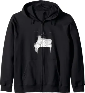 Patented Piano, Jazz Band Art, Music Shirt for musicians Zip Hoodie