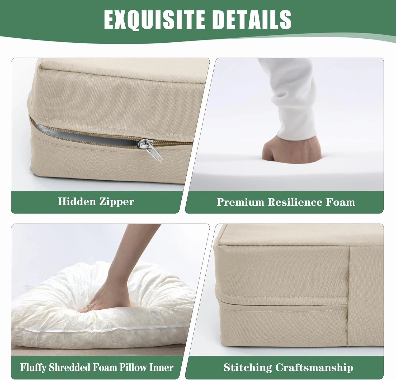 Patio Furniture Cushions Replacement, Outdoor Deep Seat Couch Cushion and Backrest Pillow with Waterproof Removable Cover for Sectional Sofa Set, 25.6 x 25.6 Inch, Cream