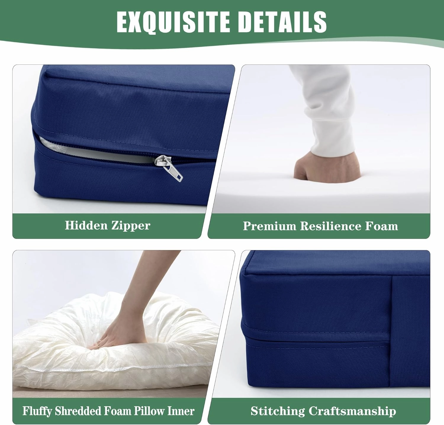 Patio Furniture Cushions Replacement Set of 2, Outdoor Deep Seat Couch Cushion and Backrest Pillow with Waterproof Removable Cover for Sectional Sofa Set, 25.6 x 25.6 Inch, Navy
