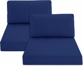 Patio Furniture Cushions Replacement Set of 2, Outdoor Deep Seat Couch Cushion and Backrest Pillow with Waterproof Removable Cover for Sectional Sofa Set, 25.6 x 25.6 Inch, Navy