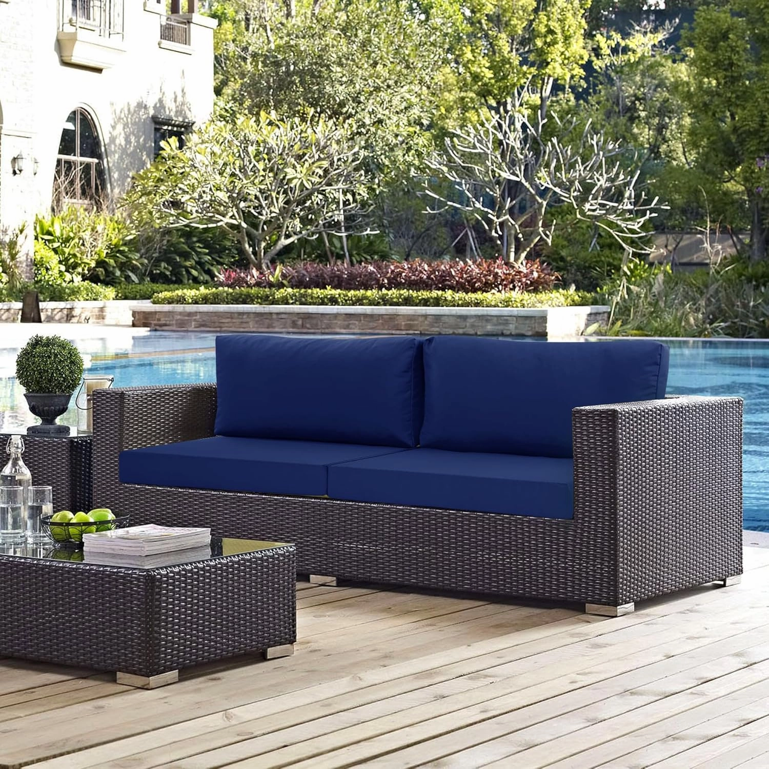 Patio Furniture Cushions Replacement Set of 2, Outdoor Deep Seat Couch Cushion and Backrest Pillow with Waterproof Removable Cover for Sectional Sofa Set, 25.6 x 25.6 Inch, Navy