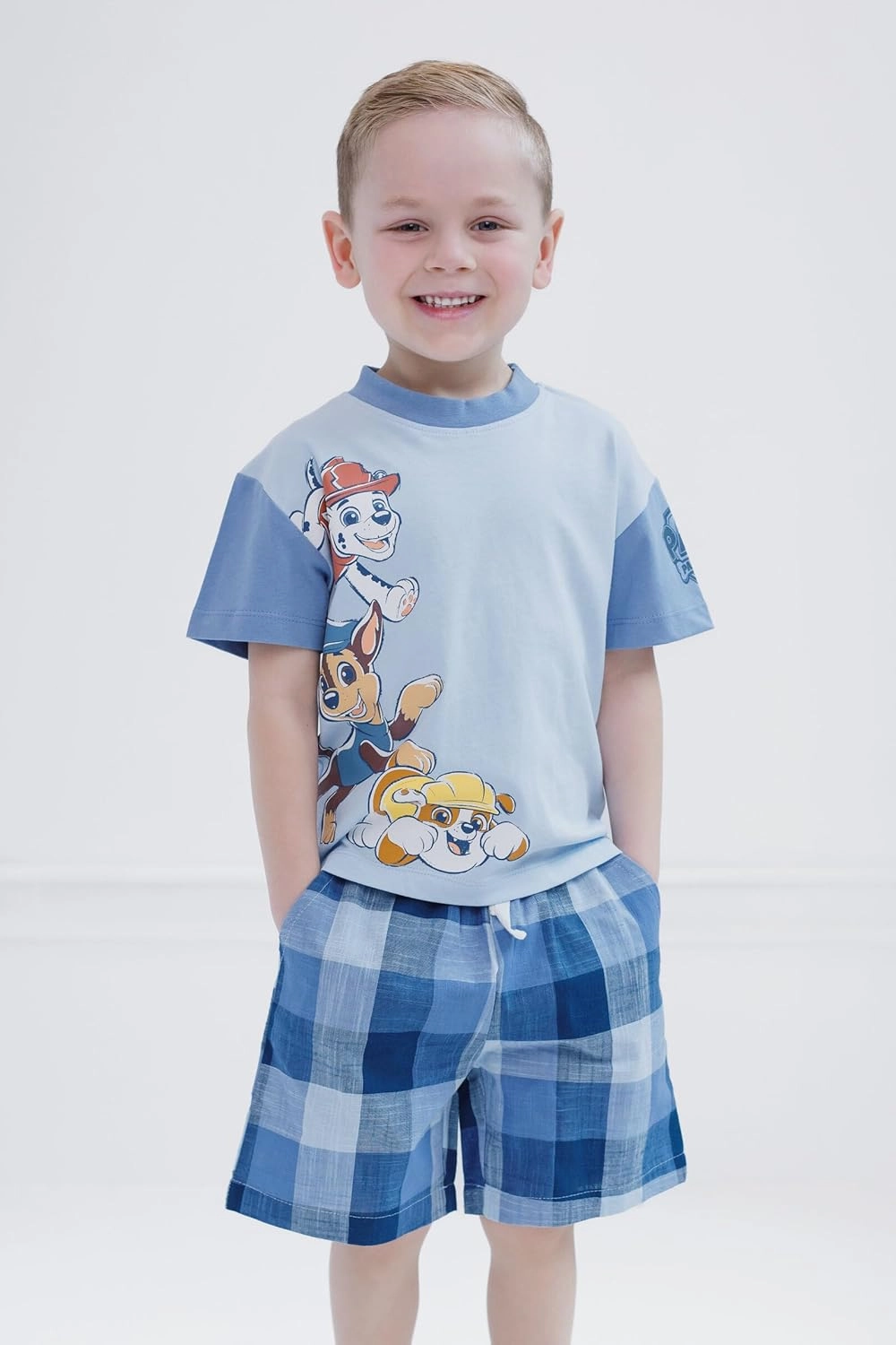 Paw Patrol T-Shirt and Plaid Shorts Outfit Set Toddler to Big Kid Sizes (2T - 10-12)