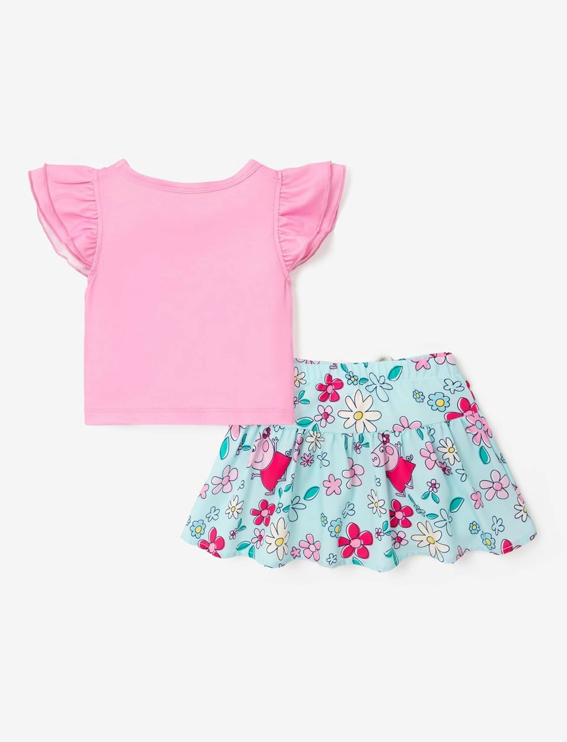 Peppa Pig Toddler Girl 2pcs Outfits Ruffled Top and Floral Print Skirt Set Clothes Set 2-6 Years