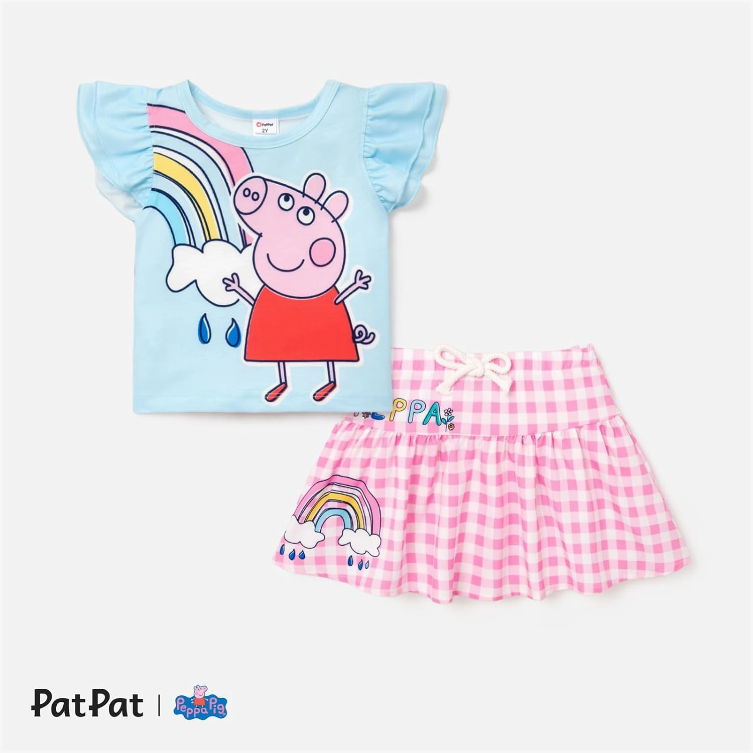 Peppa Pig Toddler Girl 2pcs Outfits Ruffled Top and Floral Print Skirt Set Clothes Set 2-6 Years