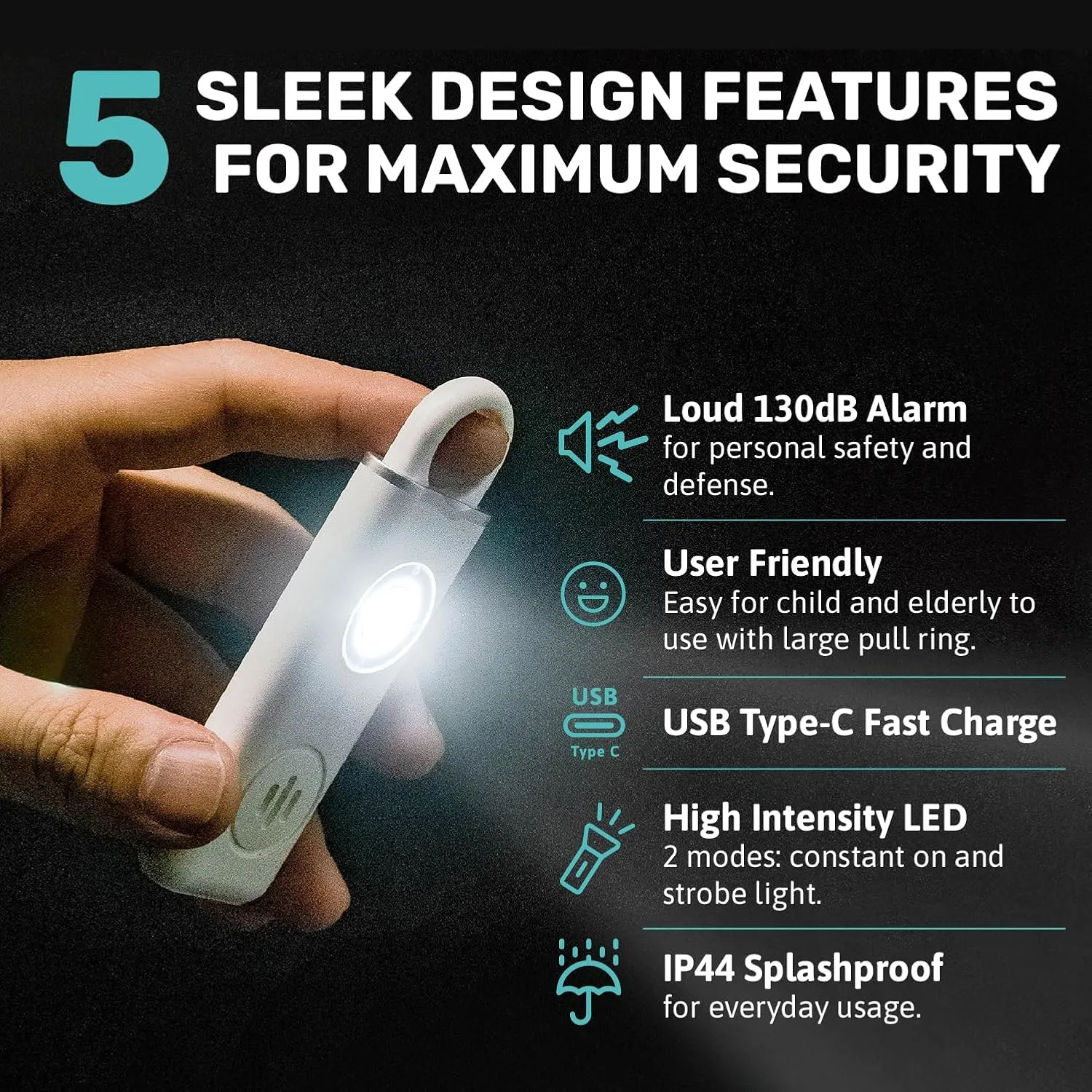 Personal Safety Alarm for Women, Men & Kids - Travel Safe Waterproof Self Defense Keychain With Loud Alarm and Strobe Light (Milky White)