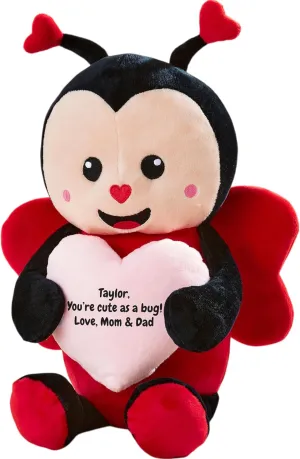Personalization Universe My Valentine Personalized Love Bug - Customizable Plush with Pink Heart - Cute Stuffed Animal for All Ages - Valentine's Day Gift - Polyester Spot Clean