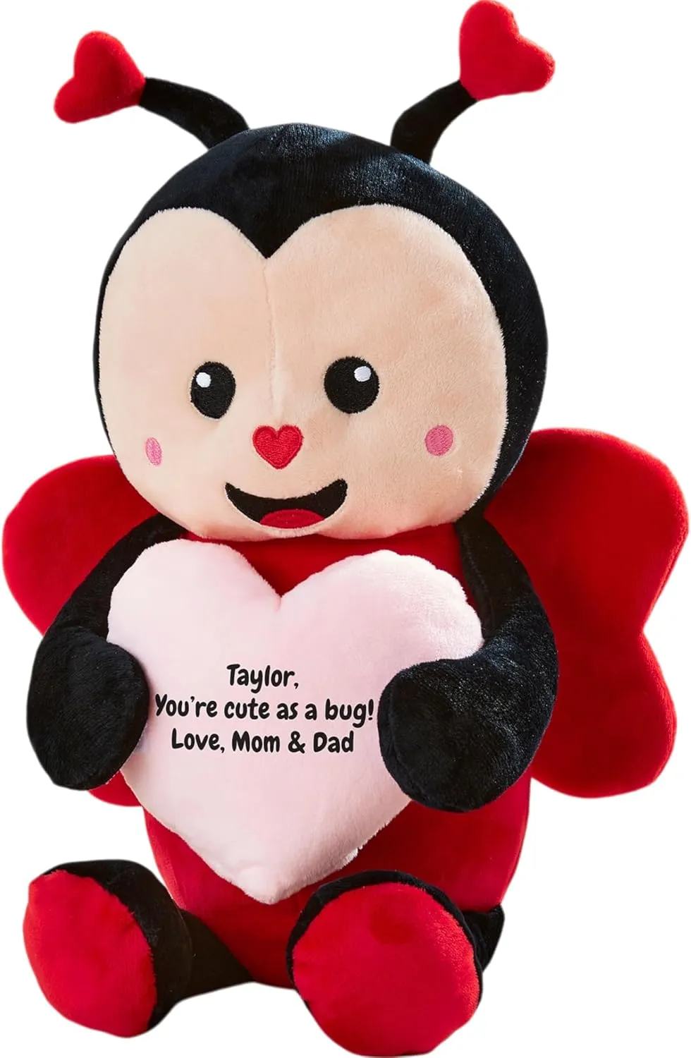 Personalization Universe My Valentine Personalized Love Bug - Customizable Plush with Pink Heart - Cute Stuffed Animal for All Ages - Valentine's Day Gift - Polyester Spot Clean