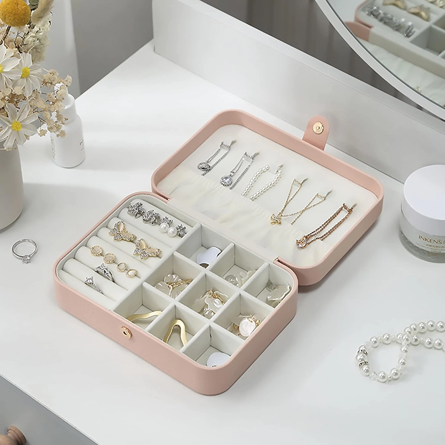 Personalized Leather Jewelry Box with Name Custom Travel Jewelry Case Small Jewelry Organizer Gifts for Women Girl Bridesmaid