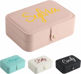 Personalized Leather Jewelry Box with Name Custom Travel Jewelry Case Small Jewelry Organizer Gifts for Women Girl Bridesmaid