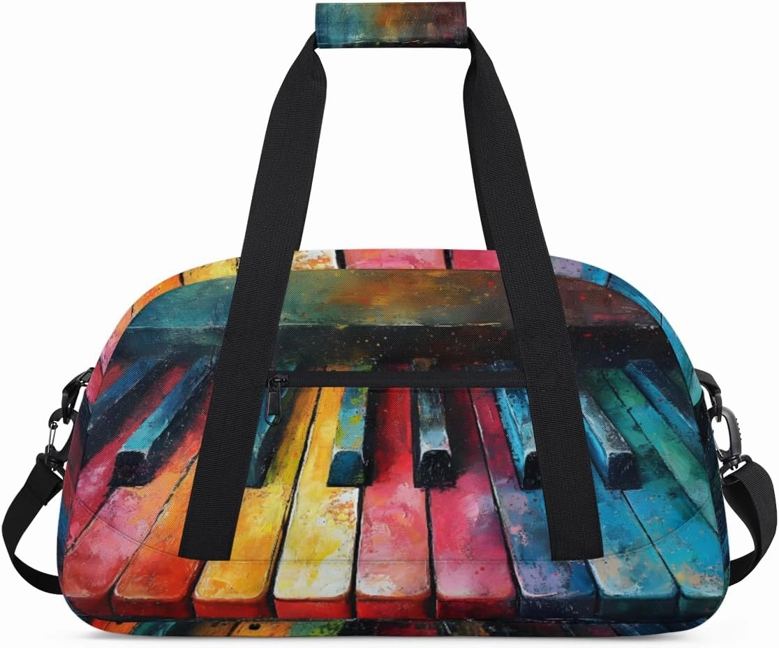 Piano Keyboard Gym Duffel Bag for Men Women Oil Painting Sports Tote Bag with Adjustable Shoulder Strap for Dance Gymnastics Traveling Outdoor Camping Overnight Stay