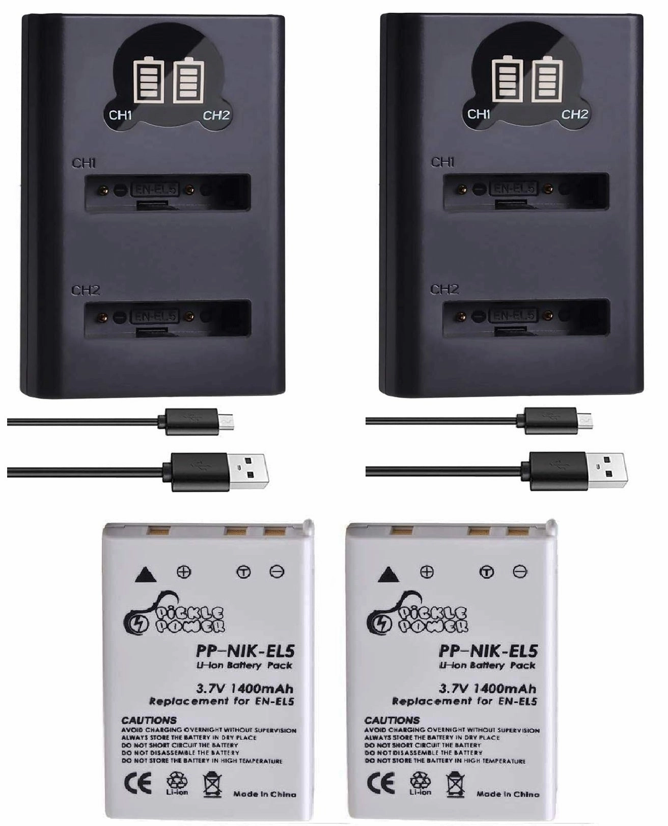 Pickle Battery 2 Pack   2 Charger Kit Replacement for Nikon EN-EL5, MH-61 and Nikon Coolpix 3700, 4200, 5200, 5900, 7900, P3, P4, P80, P90, P100, P500, P510, P520, P530, P5000, P5100, P6000, S10 Cameras