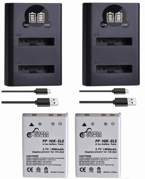 Pickle Battery 2 Pack   2 Charger Kit Replacement for Nikon EN-EL5, MH-61 and Nikon Coolpix 3700, 4200, 5200, 5900, 7900, P3, P4, P80, P90, P100, P500, P510, P520, P530, P5000, P5100, P6000, S10 Cameras