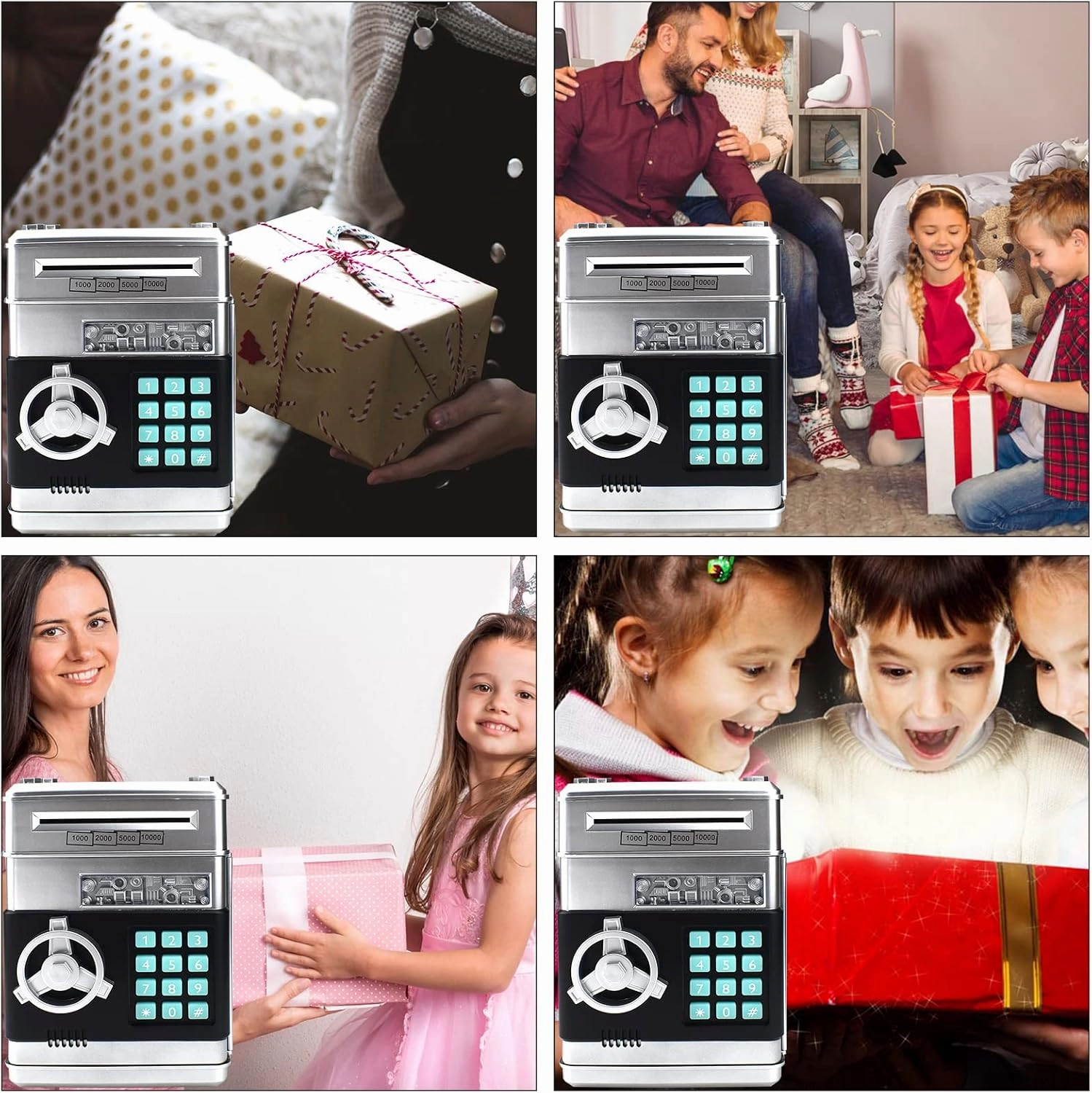 Piggy Bank Electronic Mini ATM for Kids Toy, Safe Money Saving Box Coin Banks Password Code Lock for Children, Boys Girls Ideal Gift (Silver)
