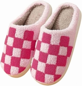 Plaid Slippers, Home Slippers for Women and Men, Fluffy Memory Foam, Indoor/Outdoor, Warm Velvet (black, Adult, Women, 6, Numeric, US Footwear Size System, Medium)