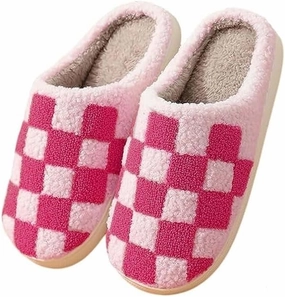 Plaid Slippers, Home Slippers for Women and Men, Fluffy Memory Foam, Indoor/Outdoor, Warm Velvet (pink, Adult, Women, 8, Numeric, US Footwear Size System, Medium)