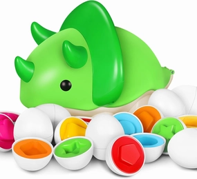 Plastic Easter Egg Toy for Toddlers, 12 PCS Matching Egg with Dinosaur Storage Case, Kid Montessori Color Shape Sorter Sensory Toys, Easter Basket Egg Gift for Baby Girl Boy Ages 18  Months