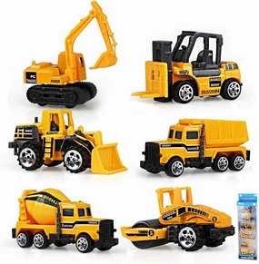 Play Vehicles, 6 Set Toy Construction Vehicles, Assorted Trucks Mini Car Toy, Friction Powered Push & Play Engineering Vehicles for Age 3 Years and Up Boys and Girls as Gift