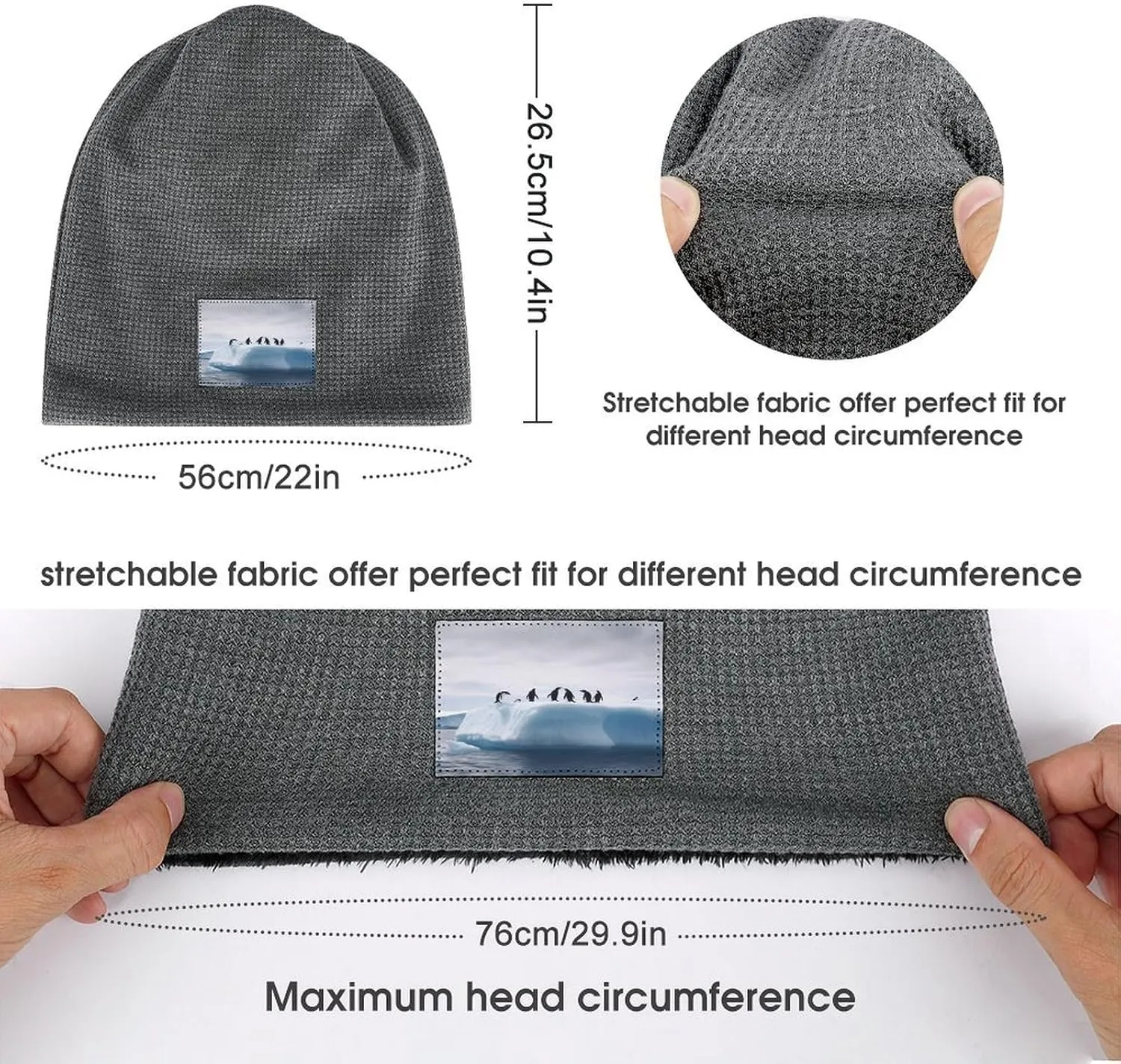 Plush Pullover Cap, Penguins on The Iceberg Print Cozy Winter Hat Stylish Beanie Hat Warm Fleece Lined Beanie
