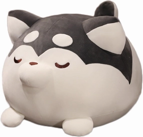 Plush Husky Stuffed Animal Dog Hugging Pillow Cuddly Plushie Toy Huggable Anime Husky Gifts for Kids and Lovers in Birthday, Valentines (Black, 16 Inch)