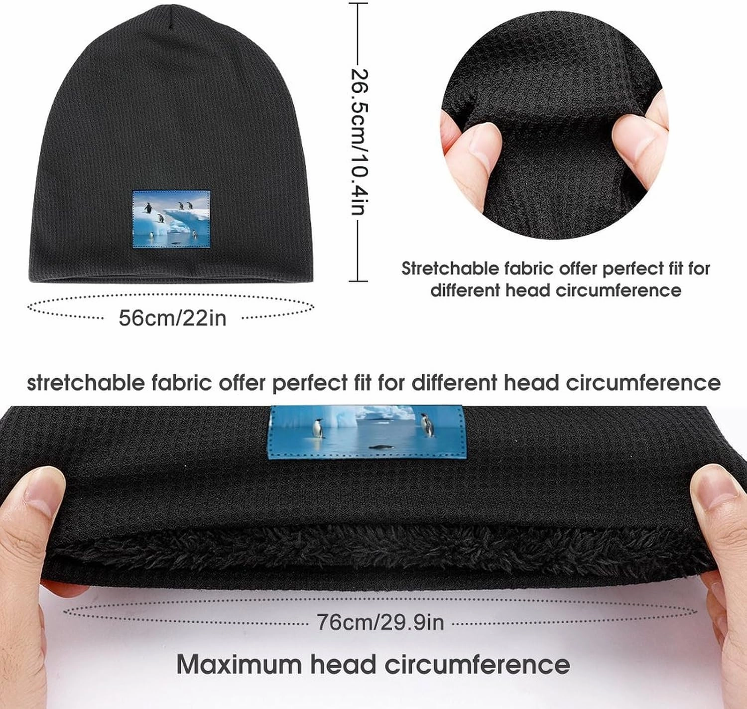 Plush Pullover Cap, Penguins On The Iceberg Print Cozy Winter Hat Stylish Beanie Hat Warm Fleece Lined Beanie
