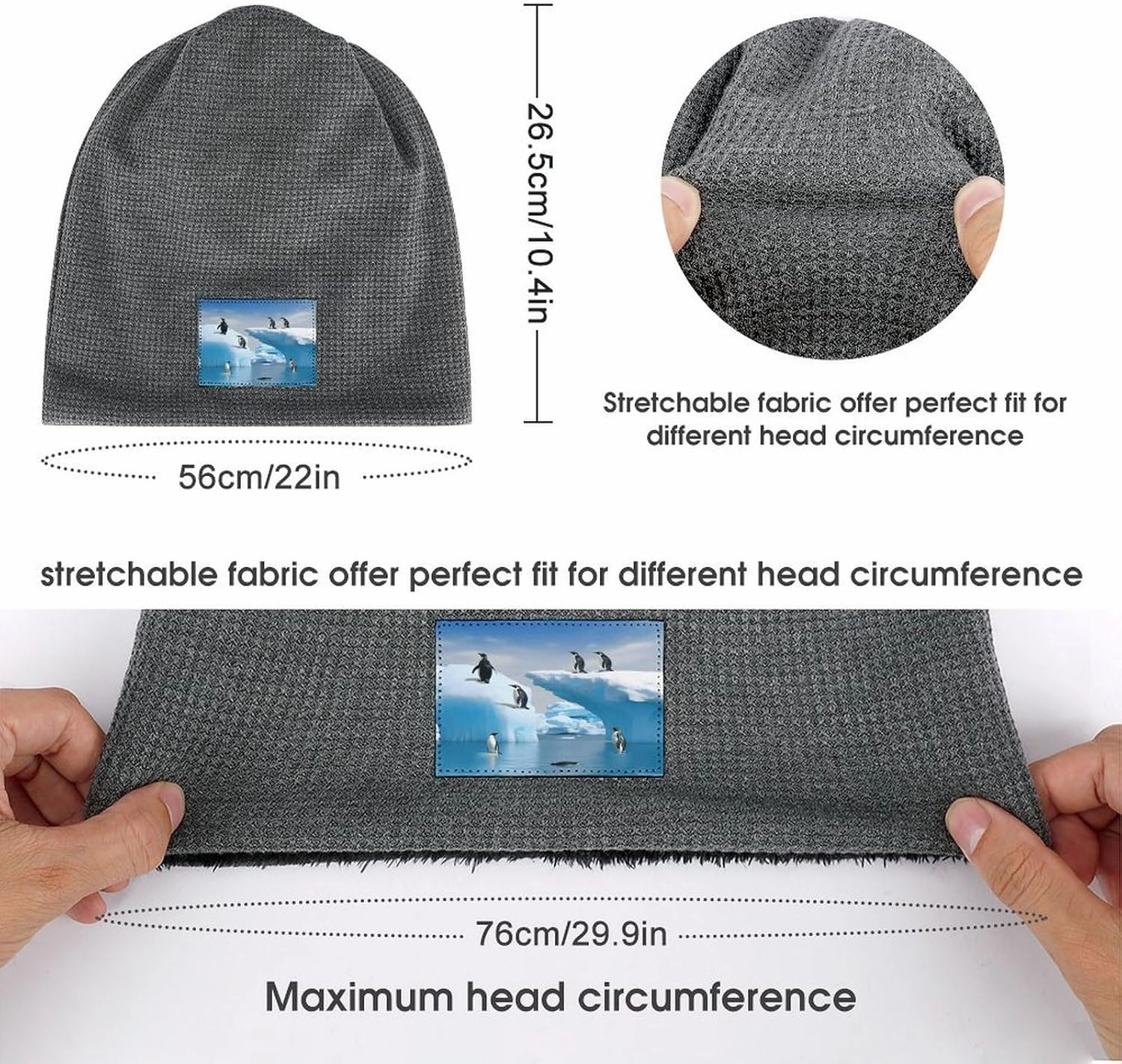 Plush Pullover Cap, Penguins On The Iceberg Print Cozy Winter Hat Stylish Beanie Hat Warm Fleece Lined Beanie