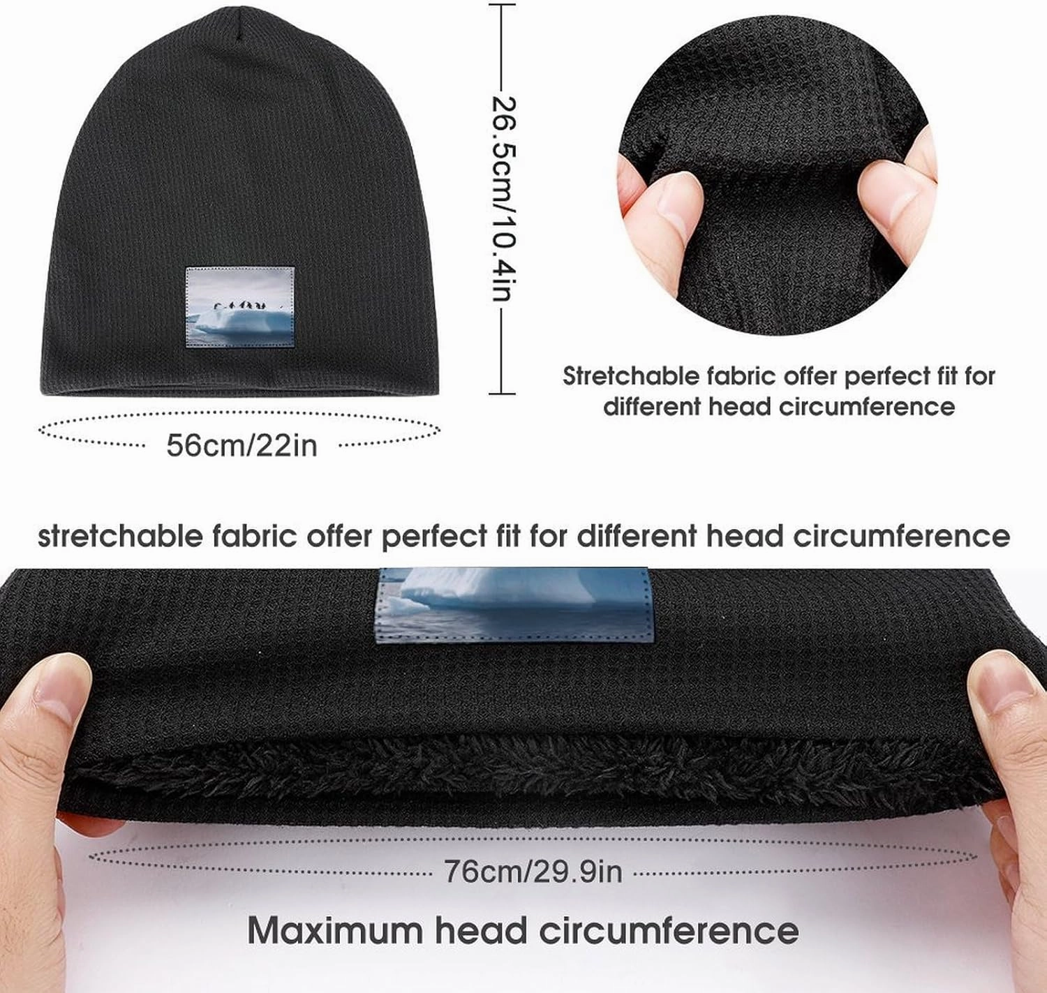 Plush Pullover Cap, Penguins on The Iceberg Print Cozy Winter Hat Stylish Beanie Hat Warm Fleece Lined Beanie