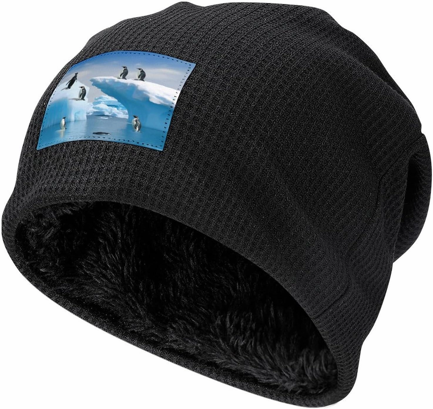 Plush Pullover Cap, Penguins On The Iceberg Print Cozy Winter Hat Stylish Beanie Hat Warm Fleece Lined Beanie