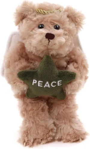 Plushland Angel Bears with White Wings and Halo,Hold Star with Hope Peace Joy, Soft Stuffed Animal Plush Toy Gift for Christmas 6 Inches (Beige)
