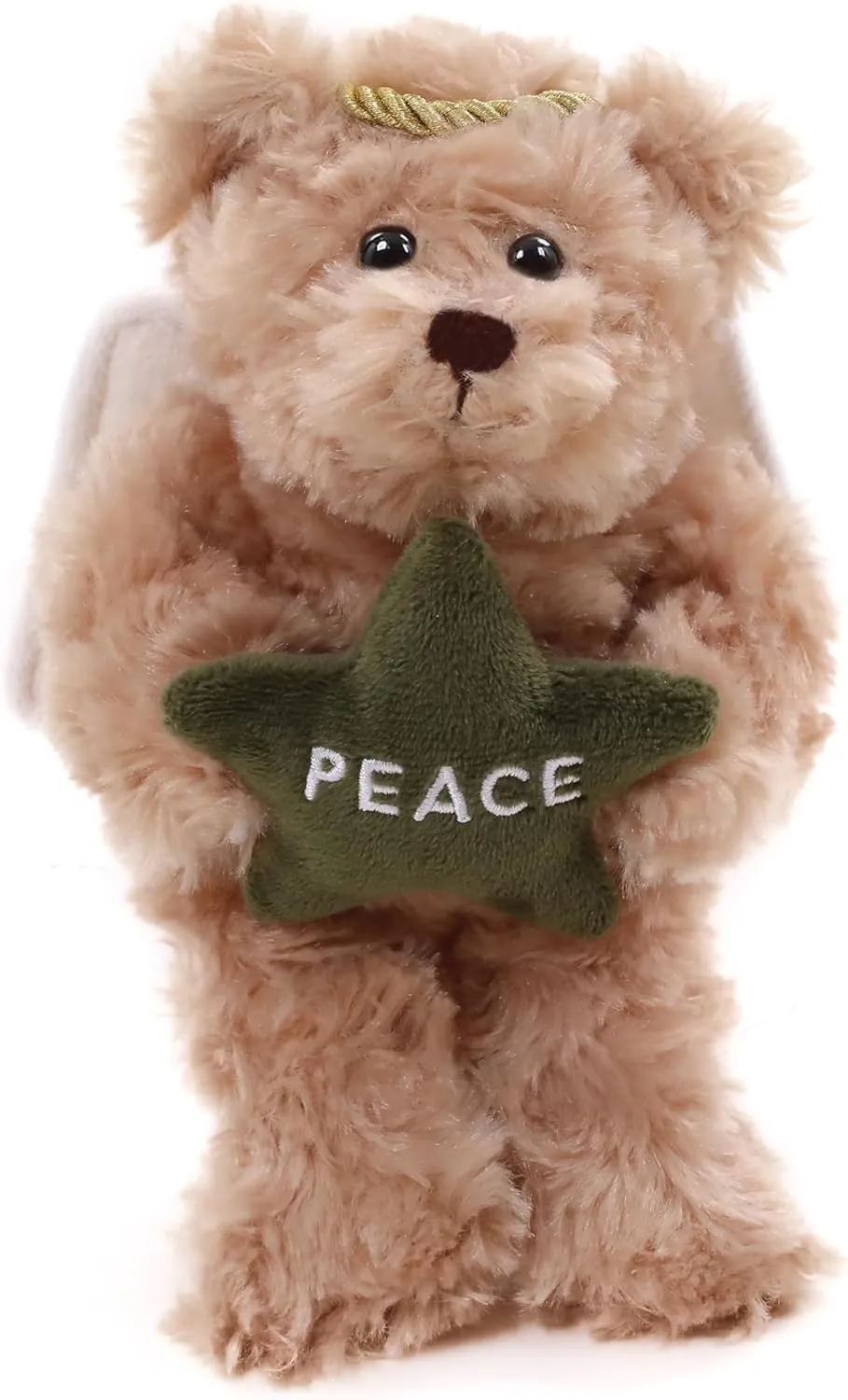 Plushland Angel Bears with White Wings and Halo,Hold Star with Hope Peace Joy, Soft Stuffed Animal Plush Toy Gift for Christmas 6 Inches (Beige)