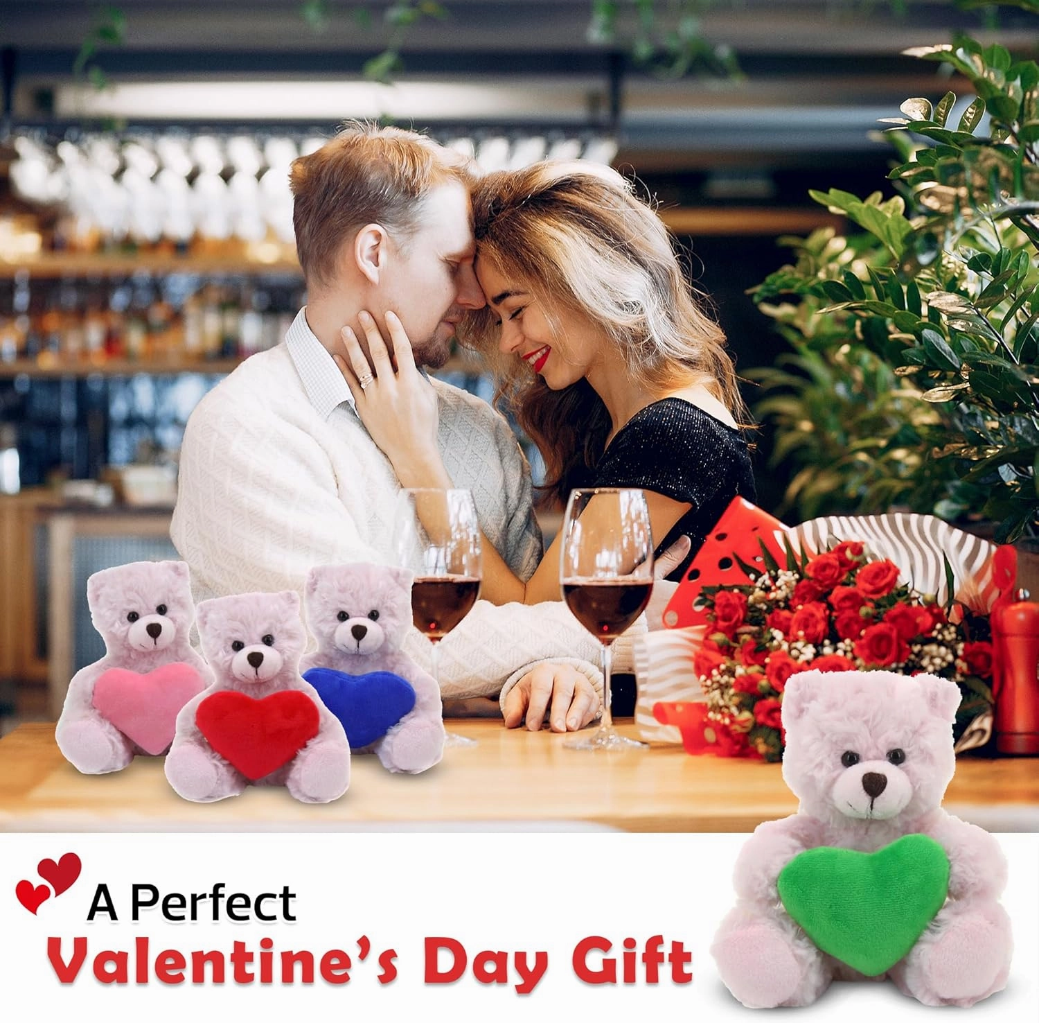 Plushland Pink Teddy Bear with Customized Message on Embroidered Heart, Stuffed Animal Plush Toys- Valentine Personalized Gift for Girls, Boys and Your Loved Ones 9 Inch (Green)