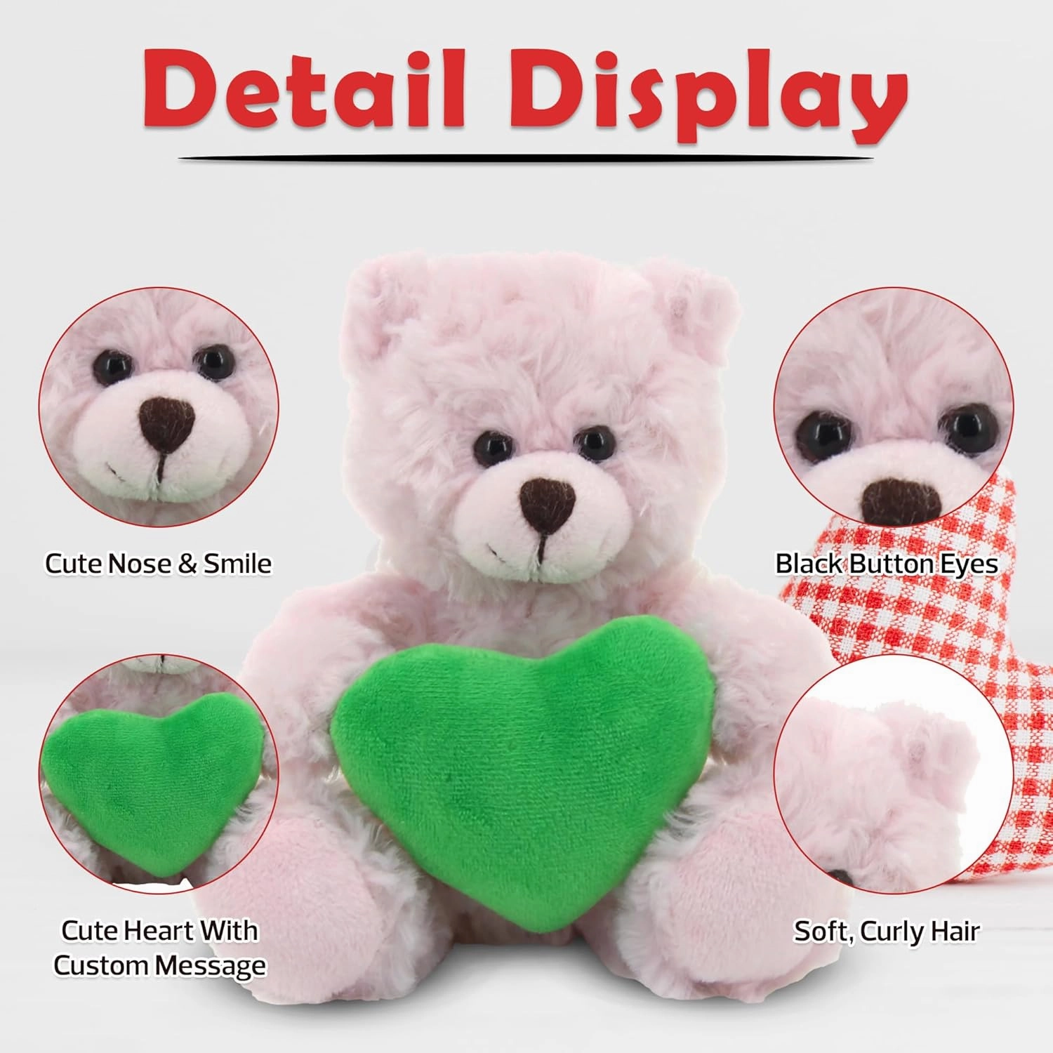 Plushland Pink Teddy Bear with Customized Message on Embroidered Heart, Stuffed Animal Plush Toys- Valentine Personalized Gift for Girls, Boys and Your Loved Ones 9 Inch (Green)
