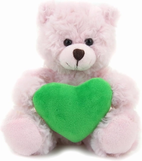 Plushland Pink Teddy Bear with Customized Message on Embroidered Heart, Stuffed Animal Plush Toys- Valentine Personalized Gift for Girls, Boys and Your Loved Ones 9 Inch (Green)
