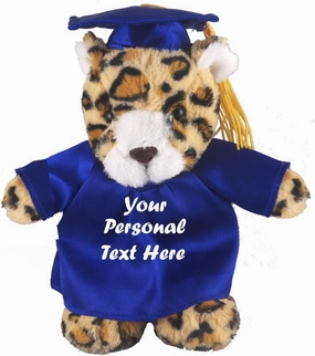 Plushland Plush Stuffed Animal Toys 12 Inches Present Gifts for Graduation Day, Personalized Text, Name or Your School Logo on Gown, Best for Any Grad School Kids (Graduation Leopard Blue Gown)