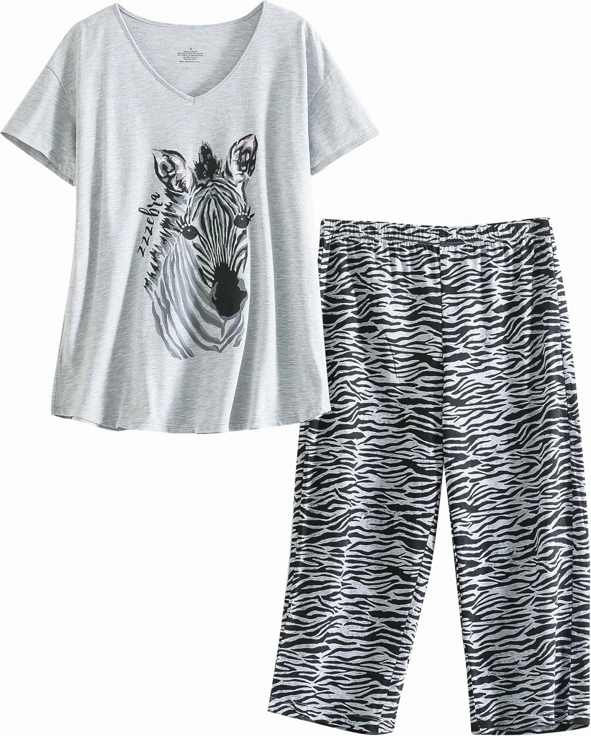 PNAEONG Women Pajama Set Sleepwear Tops with Capri Pants Casual and Fun Prints Pajama Sets