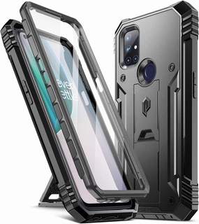 Poetic Revolution Series Case for OnePlus Nord N10 5G, Full-Body Rugged Dual-Layer Shockproof Protective Cover with Kickstand and Built-in-Screen Protector, Black