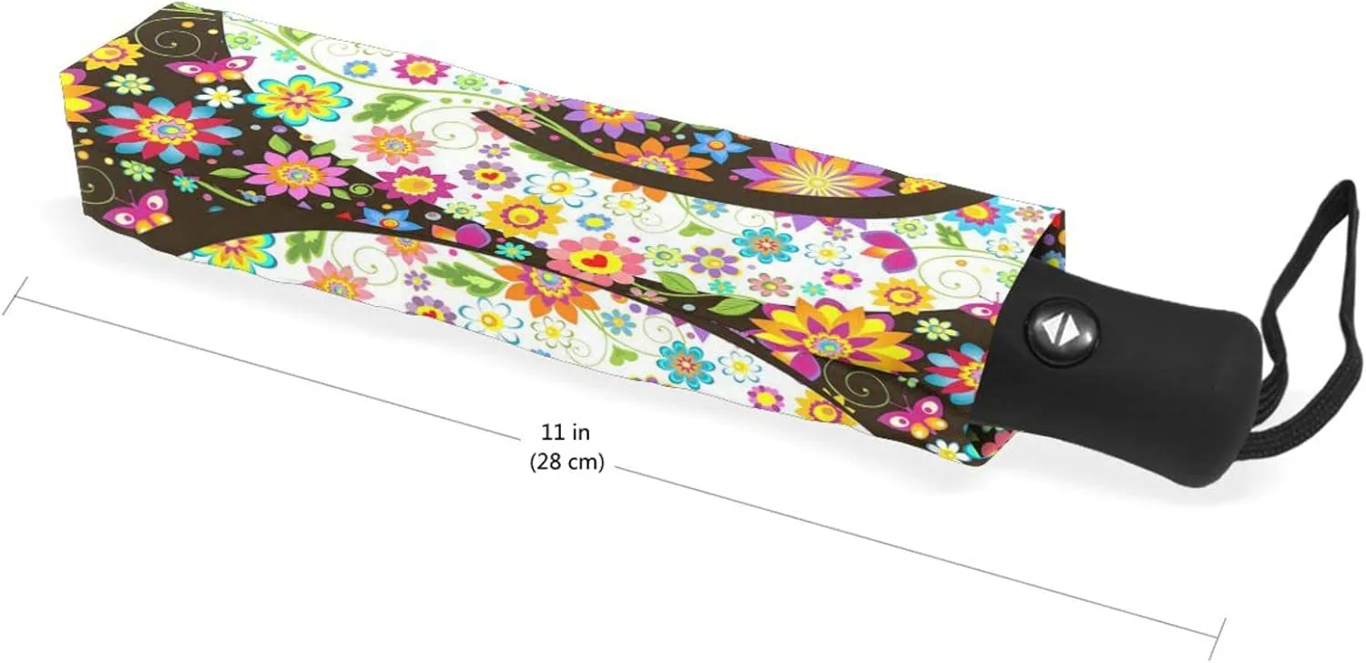 Poeticcity Automatic Folding UPF 50  Anti-UV Rain Umbrella, Auto Open/Close 3 Folds Sun Parasol Canopy Windproof Compact Travel Umbrella