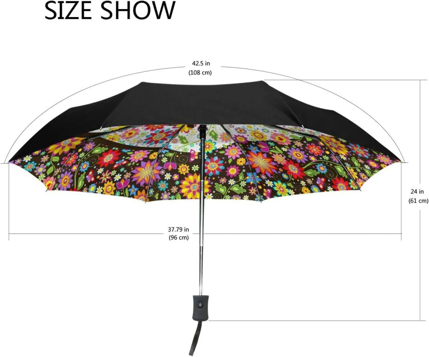 Poeticcity Automatic Folding UPF 50  Anti-UV Rain Umbrella, Auto Open/Close 3 Folds Sun Parasol Canopy Windproof Compact Travel Umbrella