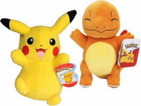 Pokemon 8" Pikachu & Charmander Plush 2-Pack - Generation 1 Starter - Officially Licensed - Authentic Soft Stuffed Animal Toy Figures - Gift for Kids, Boys, Girls - 2 