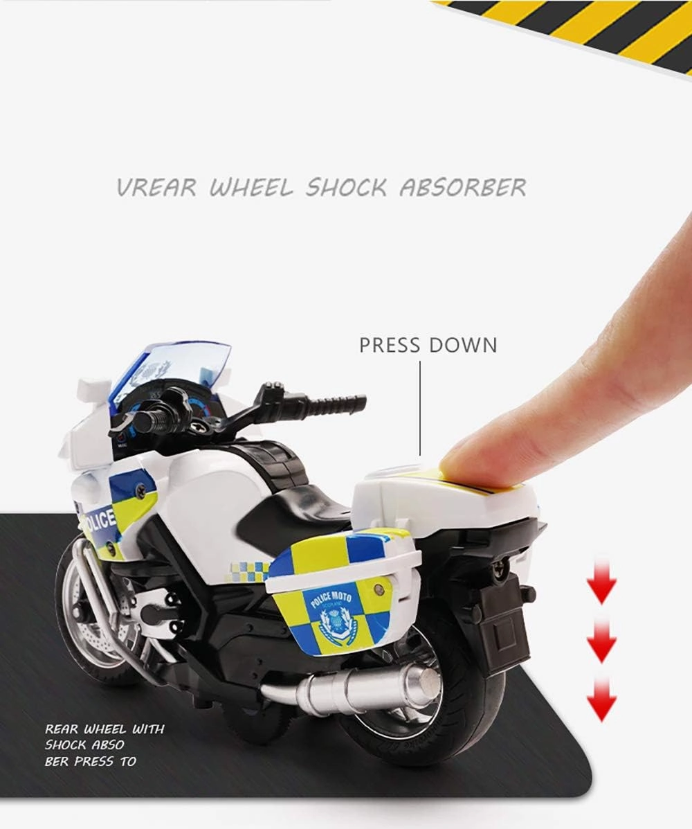Police Motorcycle Toy - Pull Back Toy Motorcycle with Sound and Light Toy,Toy Motorcycles for Boy,Toys for 3-9 Year Old Boys (White)