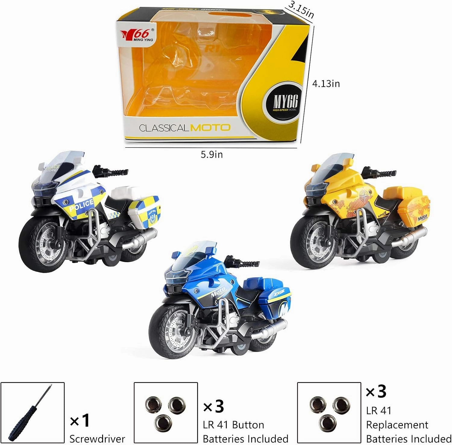 Police Motorcycle Toy - Pull Back Toy Motorcycle with Sound and Light Toy,Toy Motorcycles for Boy,Toys for 3-9 Year Old Boys (White)