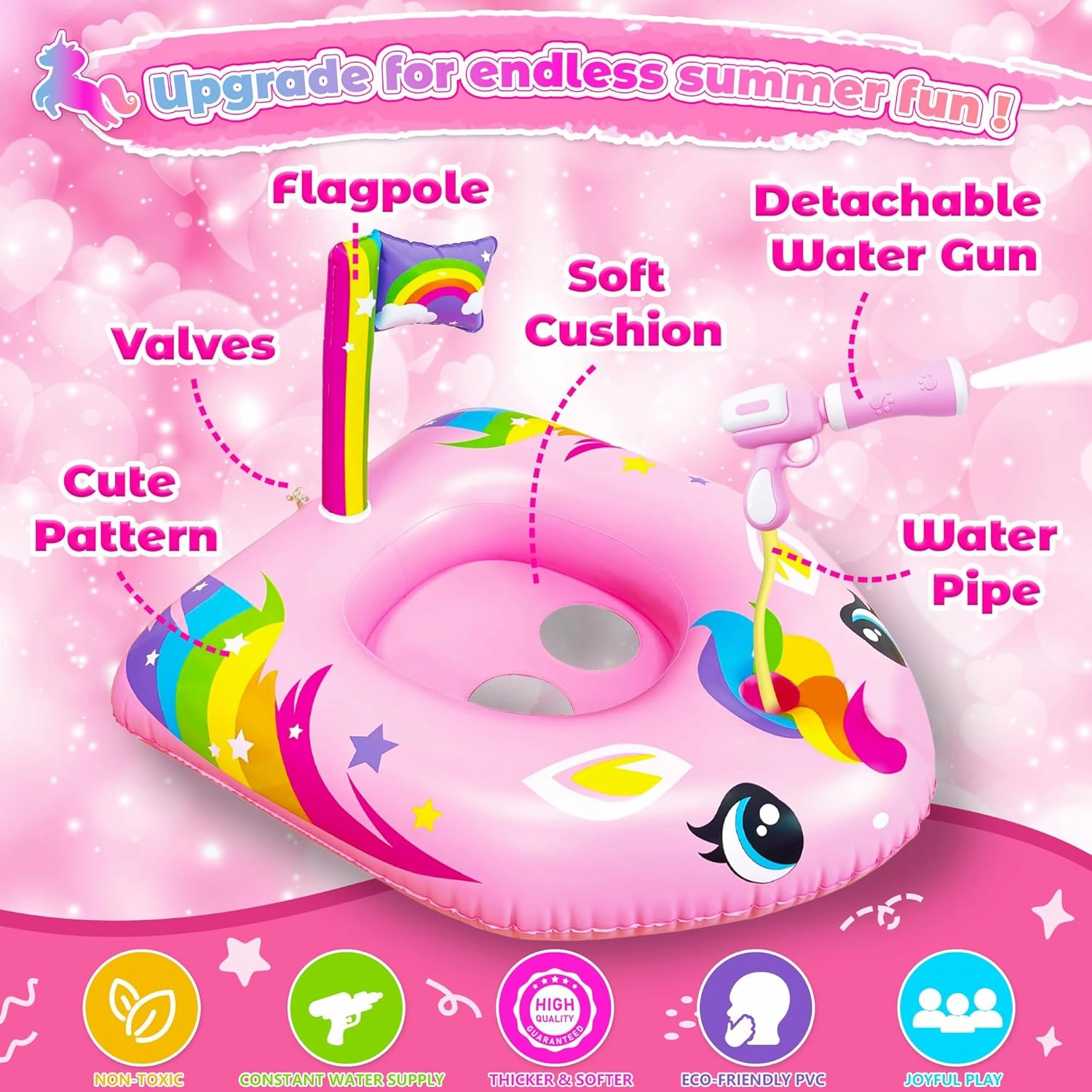 Pool Float for Kids, Inflatable Pool Floatie Toy for Toddlers, Swimming Pool Toys, Beach Party Raft, Summer Fun Ride-On Floaties, Water Battle Games for Boys Girls, Family Outdoor Party for Boys Girls