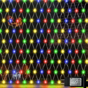 Pooqla Colorful Net Lights, 360 LED Outdoor Christmas Net Lights, 21x5 ft Net Mesh Lights for Bushes, 8 Modes Waterproof Twinkle String Lights Connectable for Halloween Hedge Yard Garden Party Decor