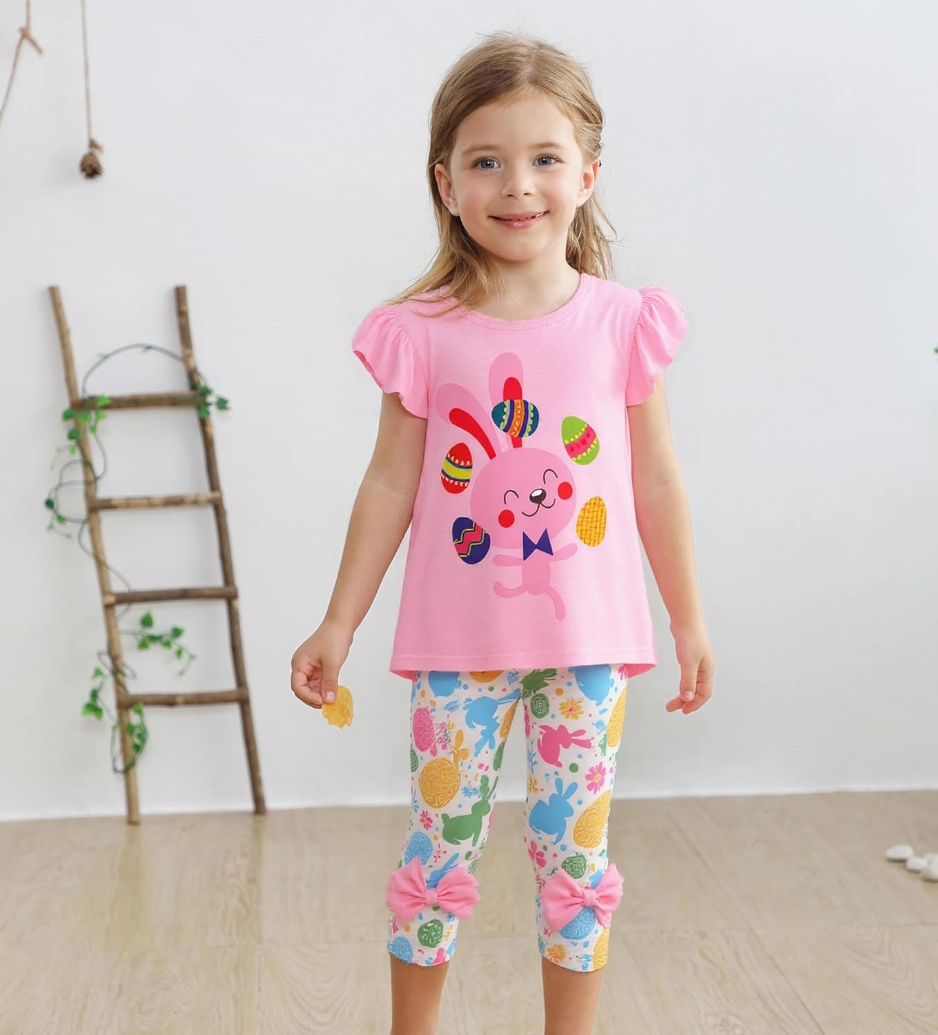 Popshion Little Girls 2 Piece Summer Outfits Flutter Sleeve T-Shirt and Cropped Capri Leggings Kids Clothes Short Sets 2-8t