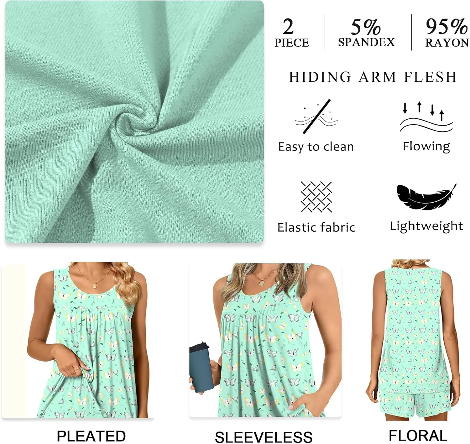 POPYOUNG Pajama Set for Women Summer Sleeveless Tank Tops Pjs Sets 2 Piece Lounge Set Comfy Shorts Sleepwear with Pockets