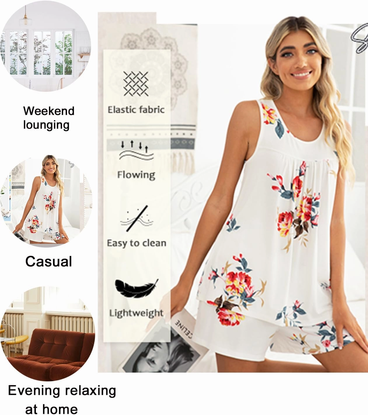POPYOUNG Pajama Set for Women Summer Sleeveless Tank Tops Pjs Sets 2 Piece Lounge Set Comfy Shorts Sleepwear with Pockets