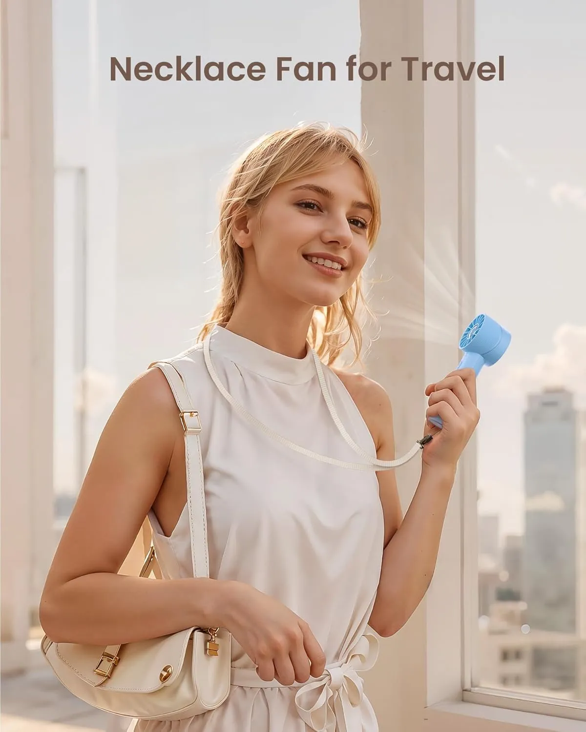 Portable Mini Handheld Turbo 4 Speed High Velocity Personal Fan, Max 16H Cooling Time, Rechargeable Purse Fan, Travel Essentials Must Haves for Vacation/Beach/Trip, Light Blue
