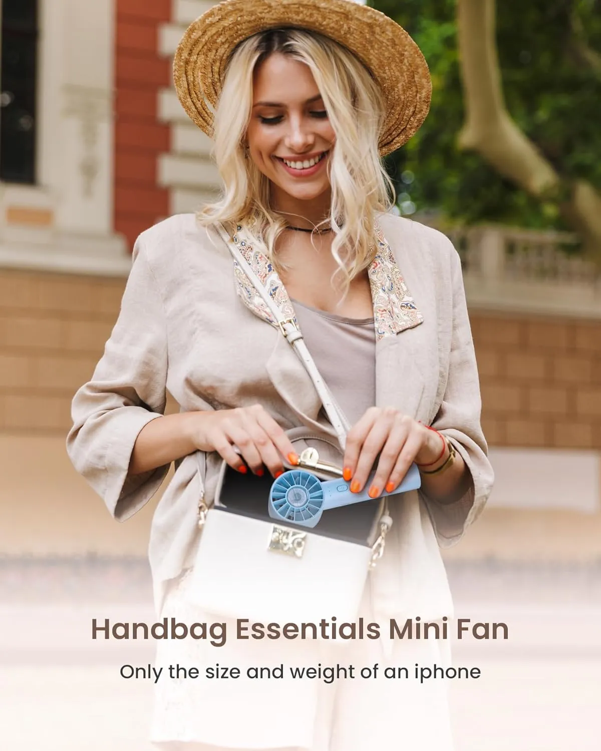 Portable Mini Handheld Turbo 4 Speed High Velocity Personal Fan, Max 16H Cooling Time, Rechargeable Purse Fan, Travel Essentials Must Haves for Vacation/Beach/Trip, Light Blue