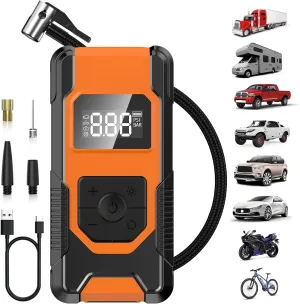Portable Tire Inflator Air Compressor, 160PSI Rechargeable Cordless Air Pump for Car Tires with Digital LCD Display, 4X Faster Tire Inflation Electric Bike Pump Tire Pump for Car, Motorcycle, Truck
